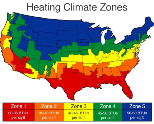 Heating cliamte zones for furnace sizing for use on Steves HEATING COOLING,HVAC, Riverside MO.